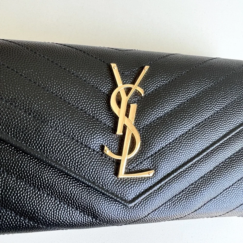 Saint Laurent YSL Large Grain de Poudre Leather Flap Wallet in Black - Picture 5 of 10